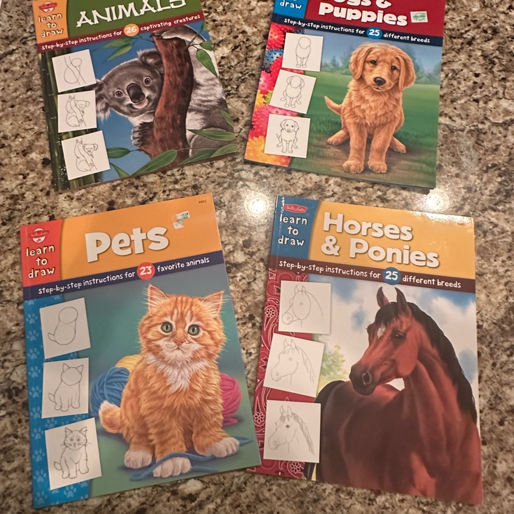 Set of Four Learn to Draw Books Animals, Pets, Horses, Dogs